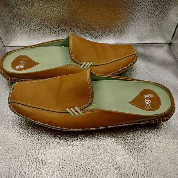 1803 Anthropology Brown & Green Leather Flat Mules Women's Size 38/7.5 - Picture 4 of 9